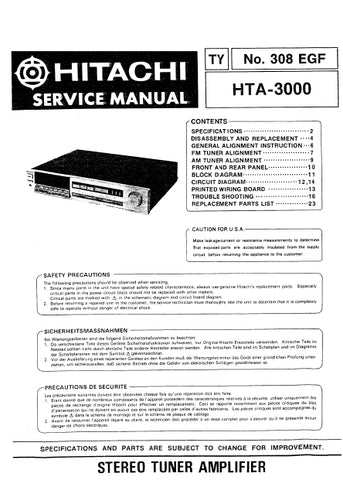 HITACHI HTA-3000 STEREO TUNER AMPLIFIER SERVICE MANUAL INC SCHEMATIC DIAGRAMS 29 PAGES ENG DEUT FRANC