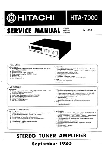 HITACHI HTA-7000 STEREO TUNER AMPLIFIER SERVICE MANUAL INC SCHEMATIC DIAGRAMS 25 PAGES ENG DEUT FRANC