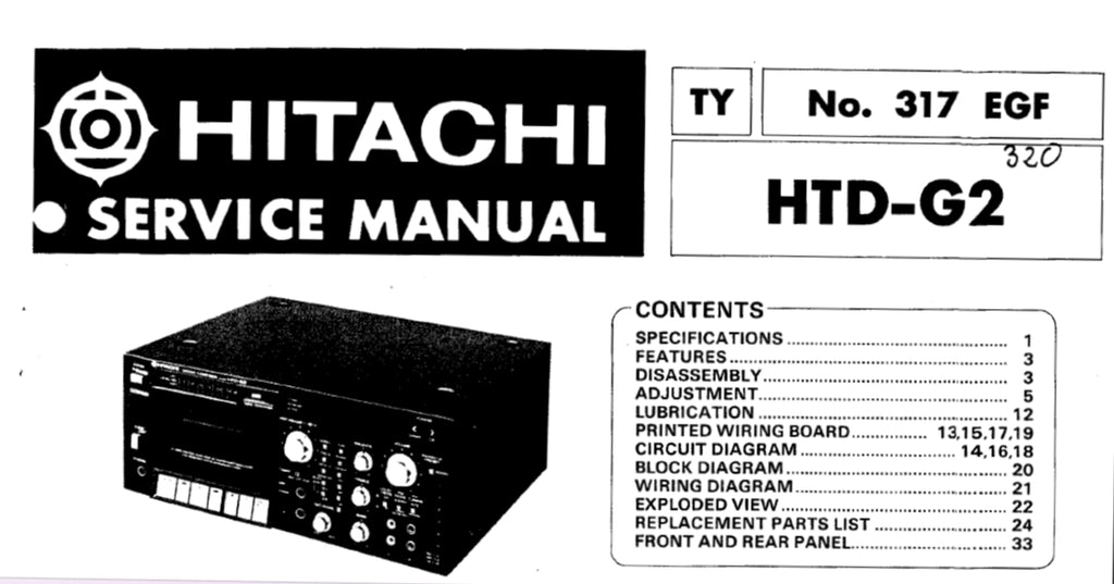 HITACHI HTD-G2 STEREO TUNER DECK  SERVICE MANUAL INC SCHEM DIAGS 32 PAGES ENG