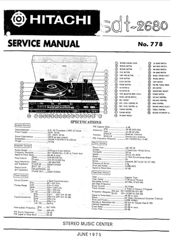 HITACHI SDT-2680 STEREO MUSIC CENTER SERVICE MANUAL INC SCHEM DIAGS 24 PAGES ENG