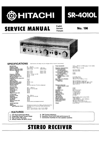 HITACHI SR-4010L STEREO RECEIVER SERVICE MANUAL INC SCHEM DIAGS 15 PAGES ENG DEUT FRANC