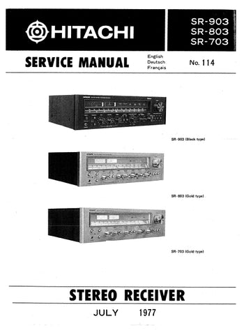 HITACHI SR-903 SR-803 SR-703 STEREO RECEIVER SERVICE MANUAL INC SCHEM DIAGS 43 PAGES ENG