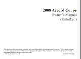 HONDA ACCORD COUPE 2008 MOTOR CAR OWNERS MANUAL 414 PAGES ENGLISH