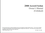 HONDA ACCORD SEDAN 2008 MOTOR CAR OWNERS MANUAL 422 PAGES ENGLISH