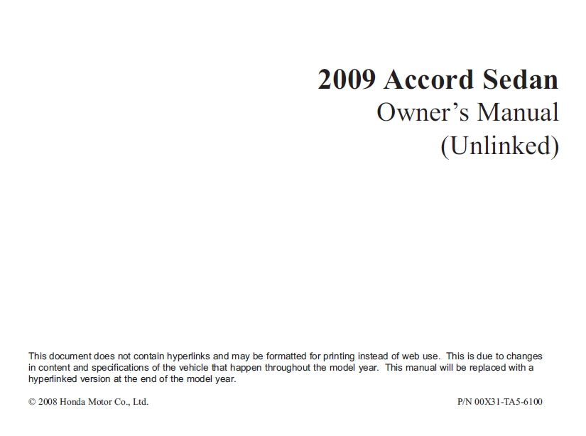 HONDA ACCORD SEDAN 2009 MOTOR CAR OWNERS MANUAL 422 PAGES ENGLISH