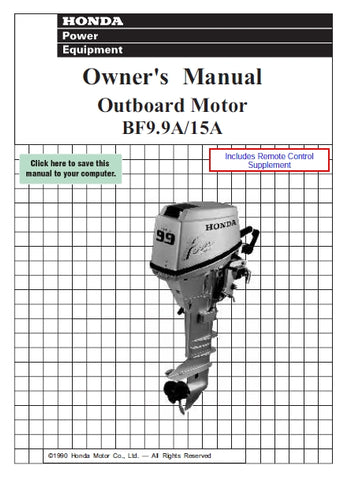 HONDA BF9.9A BF15A 1990 OUTBOARD MOTOR OWNERS MANUAL 85 PAGES ENGLISH