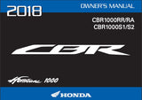 HONDA CBR1000RR CBR1000RA CBR1000S1 CBR1000S2 2018 MOTORCYCLE OWNERS MANUAL 238 PAGES ENGLISH