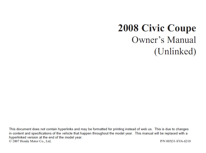 HONDA CIVIC COUPE 2008 MOTOR CAR OWNERS MANUAL 334 PAGES ENGLISH