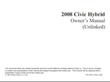 HONDA CIVIC HYBRID 2008 MOTOR CAR OWNERS MANUAL 302 PAGES ENGLISH