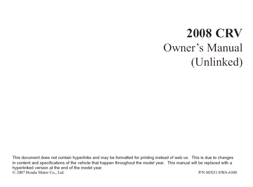 HONDA CR-V 2008 MOTOR CAR OWNERS MANUAL 374 PAGES ENGLISH