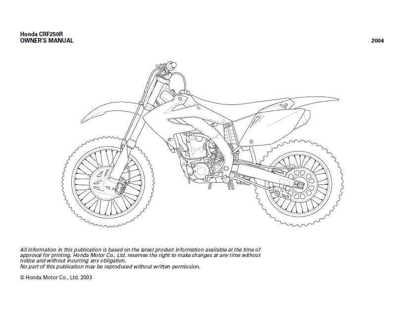 HONDA CRF250R MOTOCROSS MOTORCYCLE OWNERS MANUAL 108 PAGES ENG