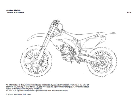 HONDA CRF450R 2004 MOTORCYCLE OWNERS MANUAL 108 PAGES ENGLISH
