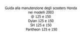 HONDA DYLAN 125 150 SH125 SH150 PANTHEON 125 150 SCOOTER GUIDA ALLA MANUTENZIONE 56 PAGINE ITALIANO