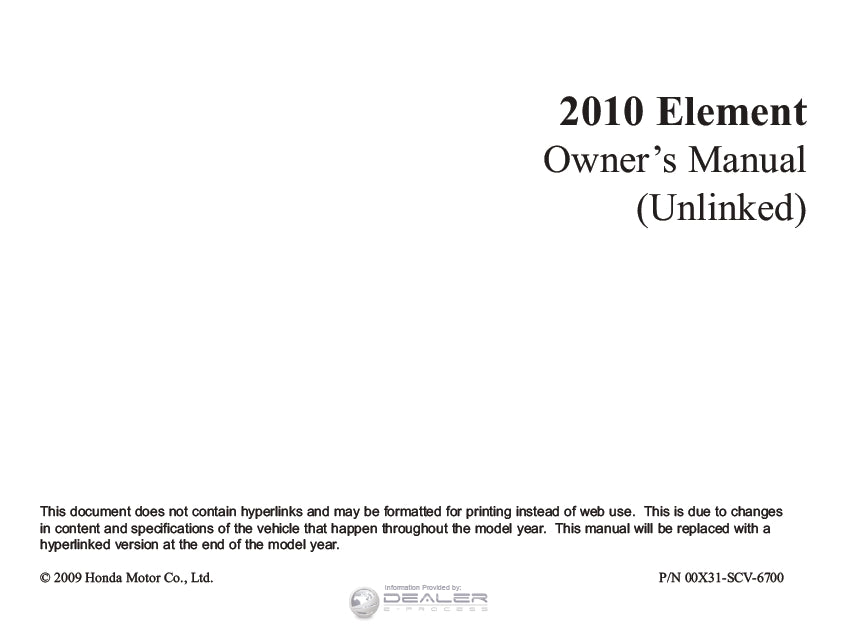 HONDA ELEMENT 2010 MOTOR CAR OWNERS MANUAL 346 PAGES ENGLISH