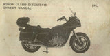 HONDA GL1100 INTERSTATE 1982 MOTORCYCLE OWNERS MANUAL 90 PAGES ENGLISH