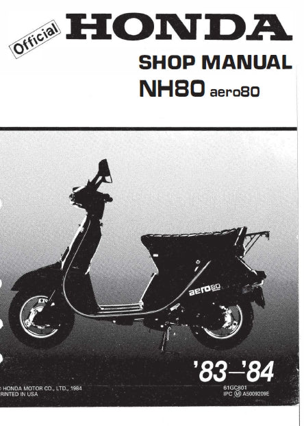 HONDA NH80 AERO 80 SCOOTER SHOP MANUAL 184 PAGES ENG 1983-1984