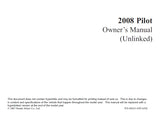 HONDA PILOT 2008 MOTOR CAR OWNERS MANUAL 330 PAGES ENGLISH