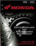 HONDA VT750C VT750CD VT750CD2 SHADOW SHADOW DELUXE ACE MOTORCYCLE SERVICE INTERVALS AND RECOMMENDED MAINTENANCE 66 PAGES ENG