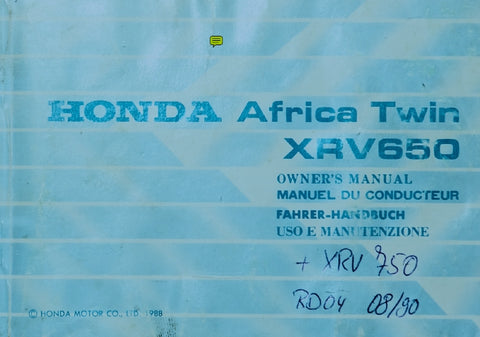 HONDA XRV650 AFRICA TWIN MOTORCYCLE OWNERS MANUAL MANUEL DU CONDUCTEUR FAHRER-HANDBUCH USO E MANUTEZIONE 111 PAGES ENG FRANC DEUT ITAL