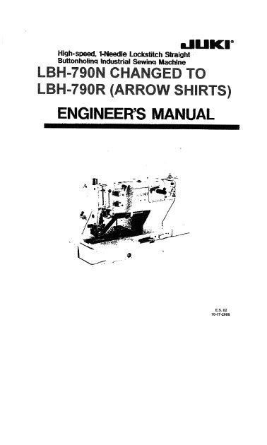 JUKI LBH-790N LBH-790R SEWING MACHINE ENGINEERS MANUAL 84 PAGES ENG