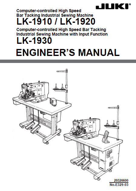 JUKI LK-1910 LK-1920 LK-1930 SEWING MACHINE ENGINEERS MANUAL 187 PAGES ENG