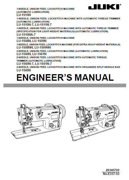 JUKI LU-1500 SERIES SEWING MACHINE ENGINEERS MANUAL 81 PAGES ENG