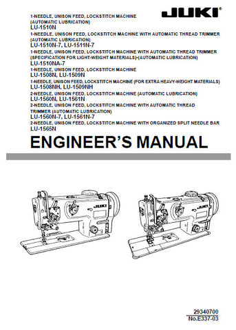 JUKI LU-1500 SERIES SEWING MACHINE ENGINEERS MANUAL 81 PAGES ENG