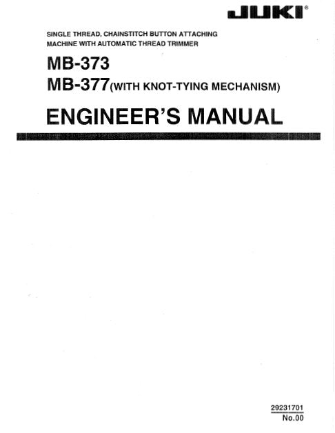 JUKI MB-373 MB-377 SEWING MACHINE ENGINEERS MANUAL 36 PAGES ENG