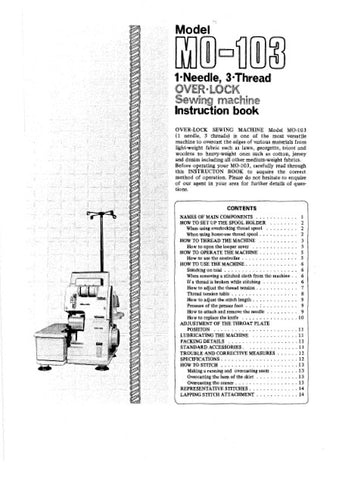 JUKI MO-103 SEWING MACHINE INSTRUCTION BOOK 15 PAGES ENG
