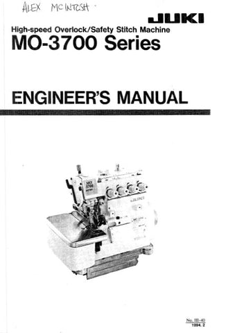 JUKI MO-3700 SERIES SEWING MACHINE ENGINEERS MANUAL 66 PAGES ENG