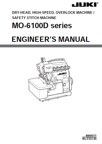 JUKI MO-6100D SERIES SEWING MACHINE ENGINEERS MANUAL 69 PAGES ENG