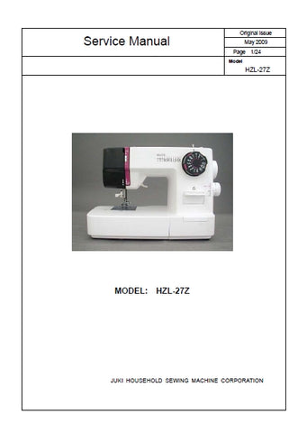 JUKI HZL-27Z SEWING MACHINE SERVICE MANUAL 24 PAGES ENG