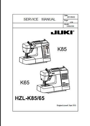 JUKI HZL-K65 HZL-K85 SEWING MACHINE SERVICE MANUAL 39 PAGES ENGLISH