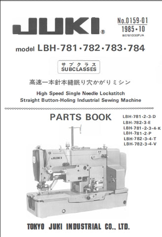 JUKI LBH-781 LBH-782 LBH-783 LBH-784 SEWING MACHINE PARTS BOOK 30 PAGES ENG