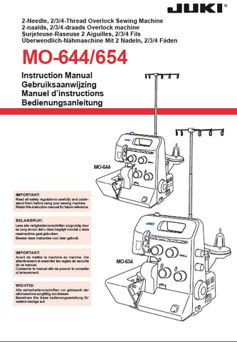 JUKI MO-644 MO-654 SEWING MACHINE NAAIMACHINE MACHINE A COUDRE NAHMASCHINE INSTRUCTION MANUAL GEBRUIKSAANWIJZING MANUEL D'INSTRUCTIONS BEDIENUNGSANLEITUNG 42 PAGES/SEITE ENG NL FR DE