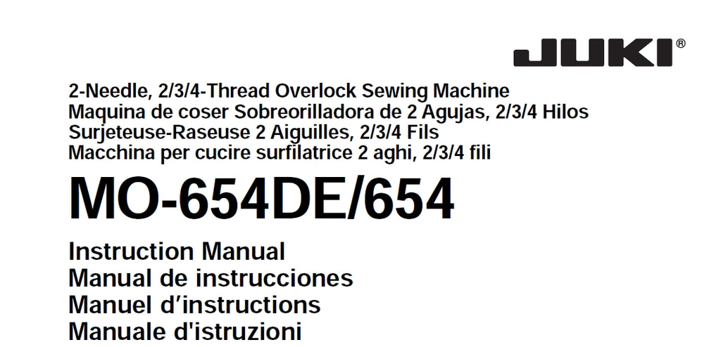 JUKI MO-654DE/654 SEWING MACHINE INSTRUCTION MANUAL 40 PAGES ENG ESP FR IT