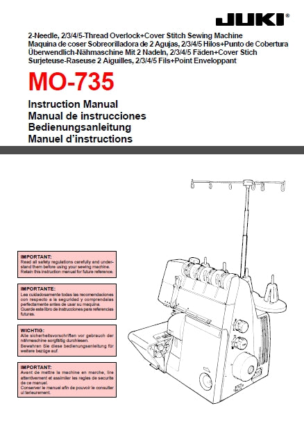 JUKI MO-735 SEWING MACHINE INSTRUCTION MANUAL 70 PAGES ENG ESP DE FRANC