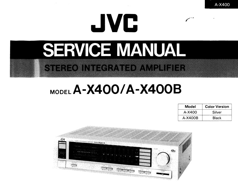 JVC A-X400 A-X400B STEREO INTEGRATED AMPLIFIER SERVICE MANUAL INC SCHEM DIAGS 34 PAGES ENG