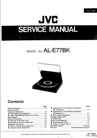 JVC AL-E77BK LINEAR-TRACKING FULLY AUTOMATIC TURNTABLE SERVICE MANUAL INCLUDING SCHEMATIC DIAGRAMS 47 PAGES ENG