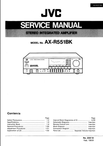 JVC AX-R551BK STEREO INTEGRATED AMPLIFIER SERVICE MANUAL INC SCHEM DIAGS 66 PAGES ENG