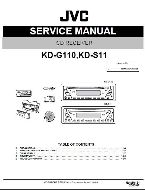 JVC KD-G110 KD-S11 CD RECEIVER SERVICE MANUAL INC SCHEM DIAGS 71 PAGES ENG