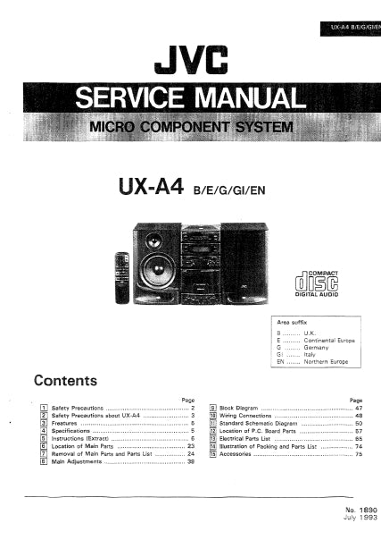 JVC UX-A4 MICRO COMPONENT SYSTEM SERVICE MANUAL INC SCHEM DIAGS 76 PAGES ENG