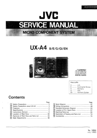 JVC UX-A4 MICRO COMPONENT SYSTEM SERVICE MANUAL INC SCHEM DIAGS 76 PAGES ENG