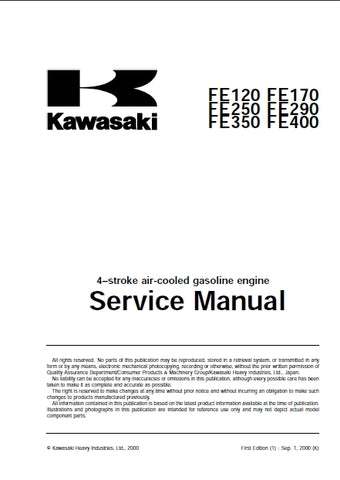KAWASAKI FE120 FE170 FE250 FE290 FE350 FE400 4 STROKE AIR-COOLED GASOLINE ENGINE SERVICE MANUAL 101 PAGES ENGLISH