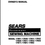 KENMORE 17651 17830 17831 17832 17840 17841 17842 17843 17871 17891 17892 SEWING MACHINE OWNERS MANUAL 59 PAGES ENG