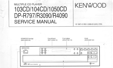 KENWOOD 103CD 104CD 1050CD DP-R797 DP-R3090 DP-R4090 MULTIPLE CD PLAYER SERVICE MANUAL INC SCHEMATIC DIAGRAMS 15 PAGES ENG