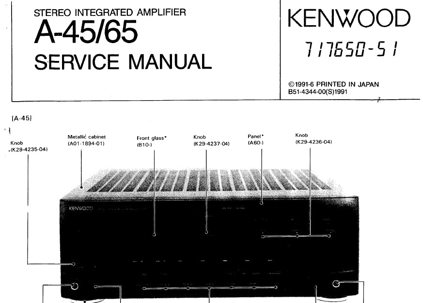 KENWOOD A-45 A-65 STEREO INTEGRATED AMPLIFIER SERVICE MANUAL INC SCHEMATIC DIAGRAMS 13 PAGES ENG