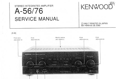 KENWOOD A-56 A-76 STEREO INTEGRATED AMPLIFIER SERVICE MANUAL INC SCHEMS 35 PAGES ENG