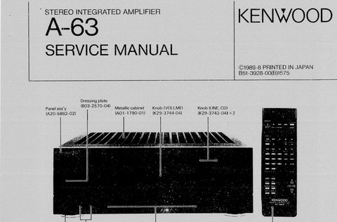 KENWOOD A-63 STEREO INTEGRATED AMPLIFIER SERVICE MANUAL INC SCHEMATIC DIAGRAMS 24 PAGES ENG