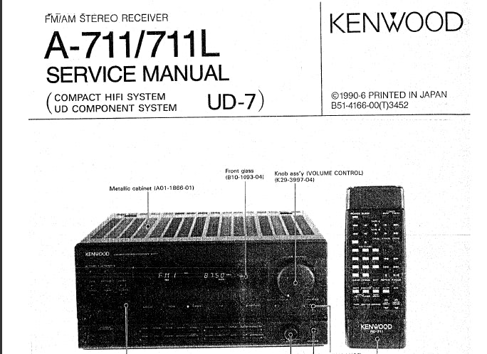 KENWOOD A-711 A-711L FM AM STEREO RECEIVER SERVICE MANUAL INC SCHEMATIC DIAGRAMS 31 PAGES ENG